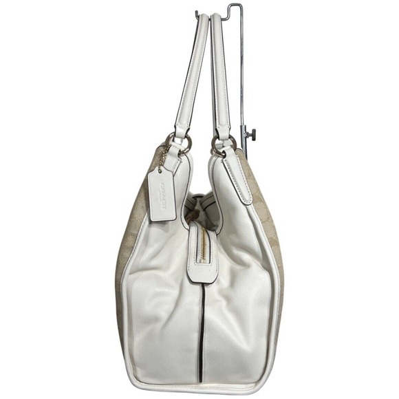 Coach Carlyle Shoulder Bag Signature Jacquard Leather Chalk White Purse 56221 - Picture 6 of 14